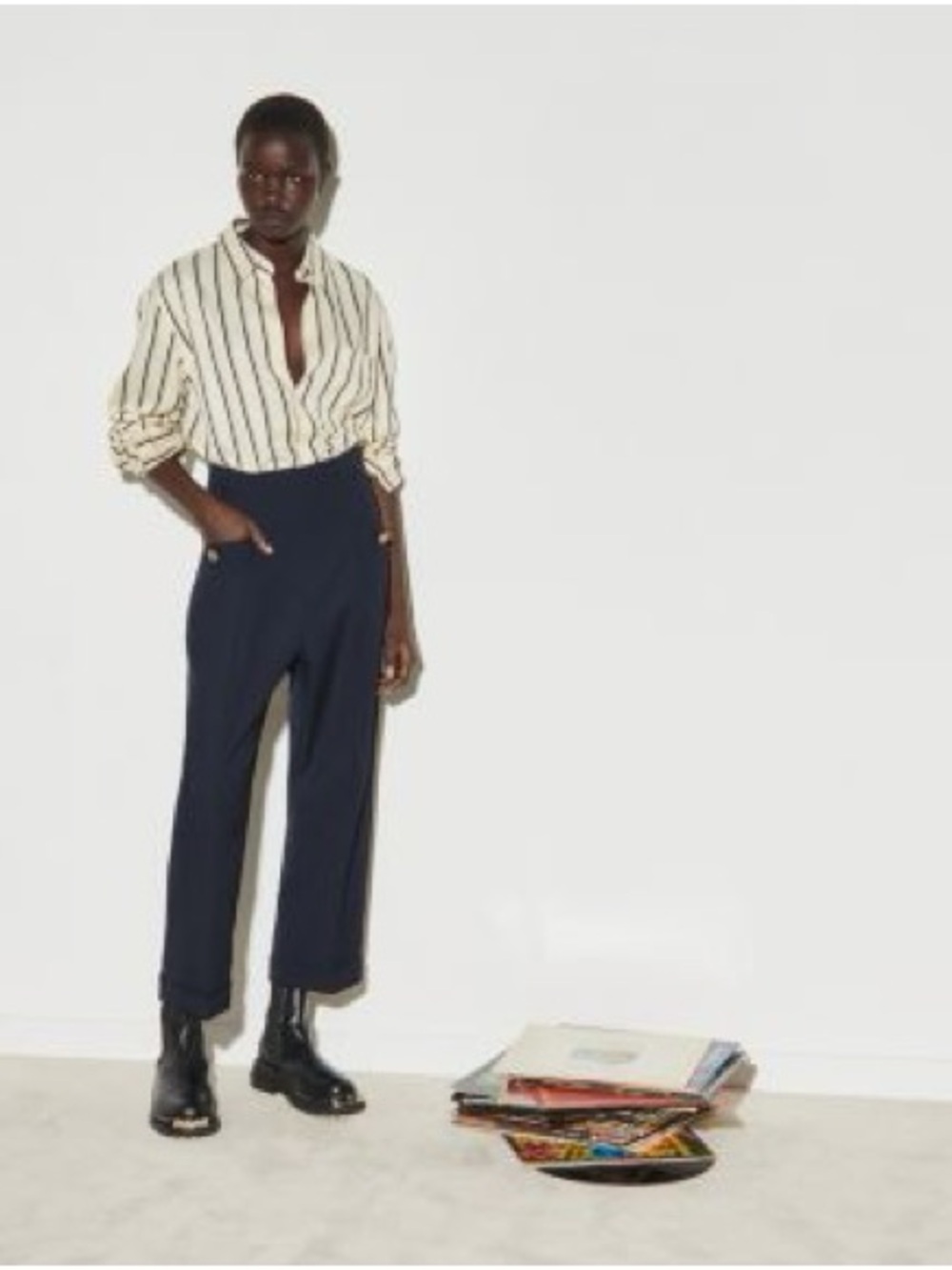 Sandro Carrot Top Cropped Black Pants Cuff Wide leg gorpcore Sieny high rise - Picture 5 of 16